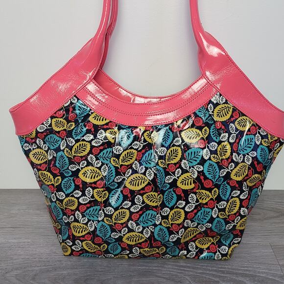 Vera Bradley Frill Collection Tote Bag Pink Snails Blue Yellow Leaves - Picture 2 of 11